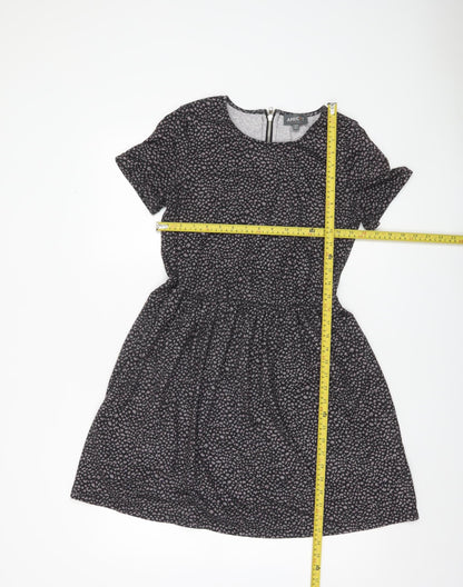 Apricot Women’s Black Animal Print Skater Dress UK 10 Knee Length