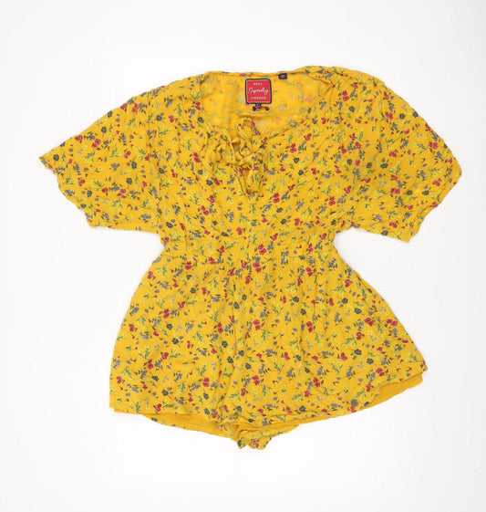 Superdry Women’s Yellow Floral Vintage Playsuit Size 8