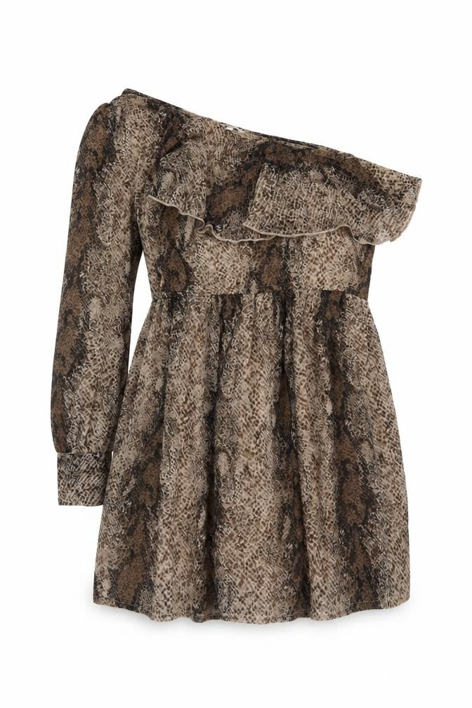 New Look Women Brown Animal Print One Shoulder Mini Dress Size 10