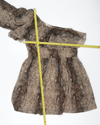 New Look Women Brown Animal Print One Shoulder Mini Dress Size 10