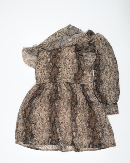 New Look Women Brown Animal Print One Shoulder Mini Dress Size 10