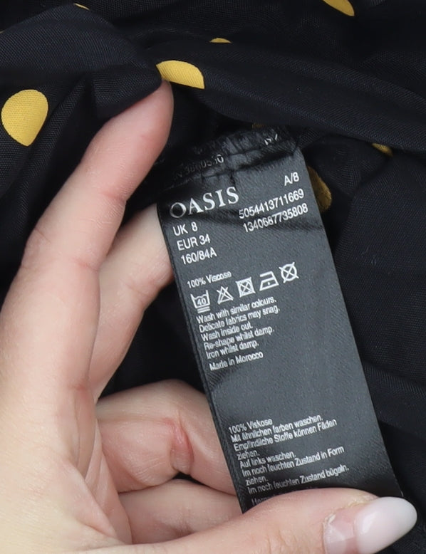 Oasis Womens Black Polka Dot Shirt Dress Size 8 Belted Long Sleeve