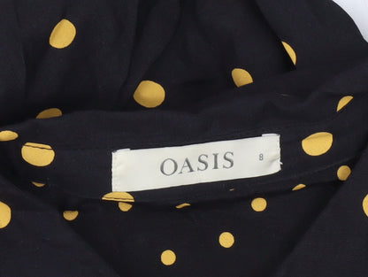 Oasis Womens Black Polka Dot Shirt Dress Size 8 Belted Long Sleeve