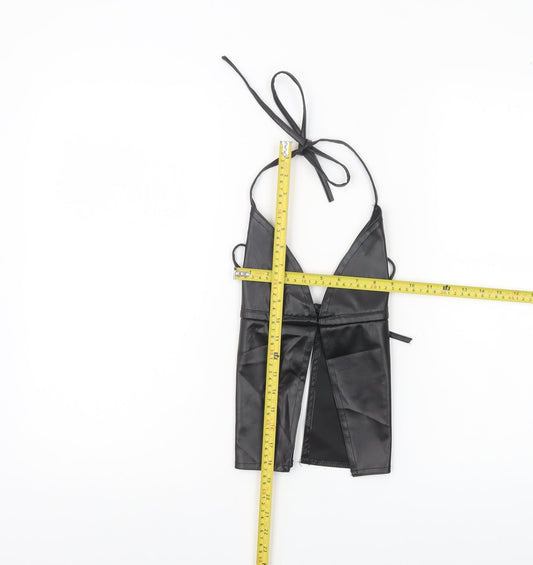 PrettyLittleThing Women Black Faux Leather Halter Tank Top UK 8