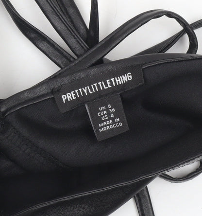 PrettyLittleThing Women Black Faux Leather Halter Tank Top UK 8