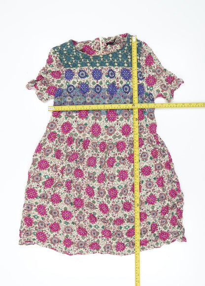 Topshop Women’s Multicoloured Floral Shift Dress UK 8 Short Sleeve