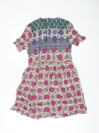 Topshop Women’s Multicoloured Floral Shift Dress UK 8 Short Sleeve