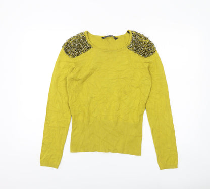 Betty Jackson Black Women’s Yellow Beaded Pullover Jumper Size 12