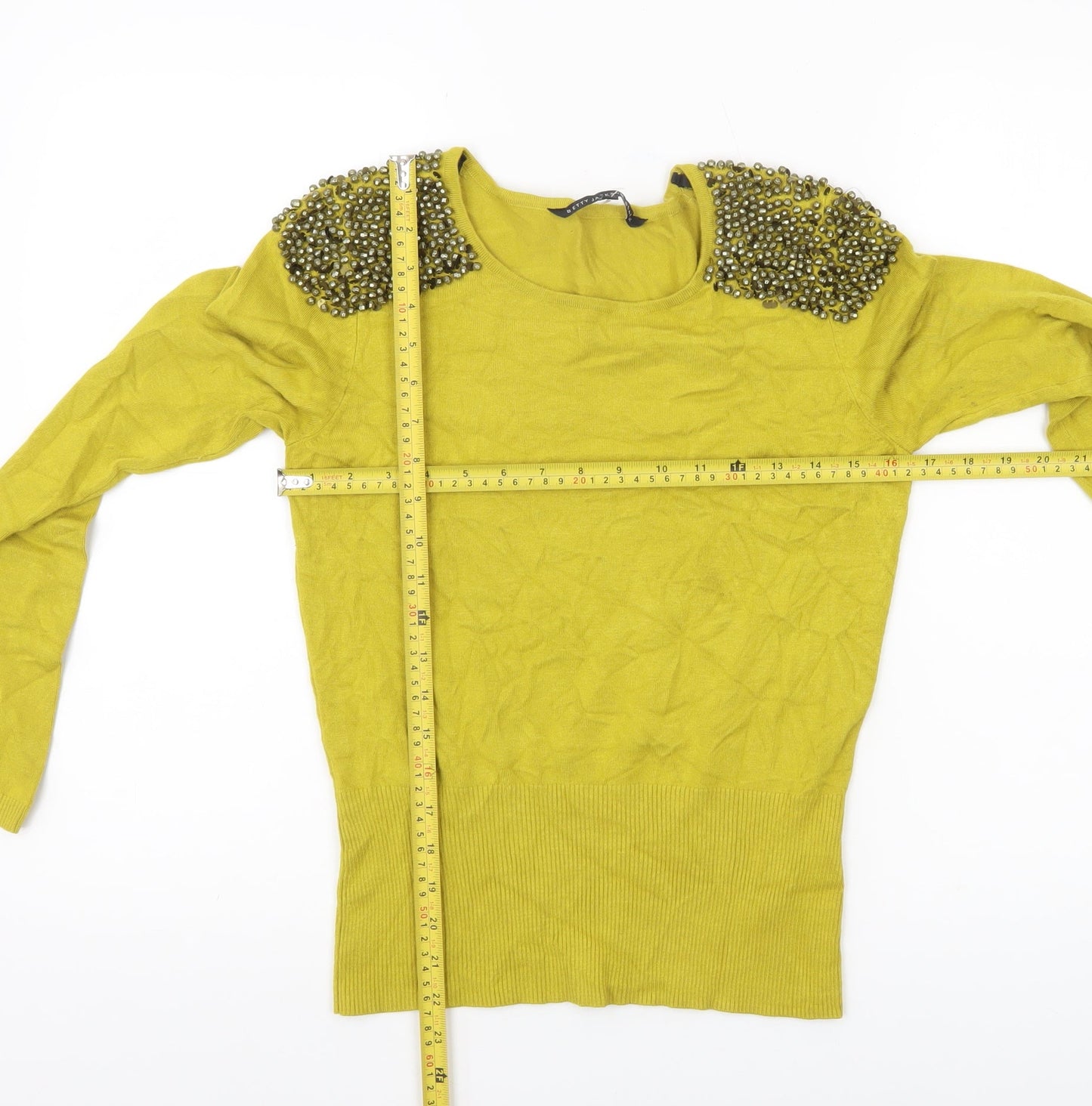 Betty Jackson Black Women’s Yellow Beaded Pullover Jumper Size 12