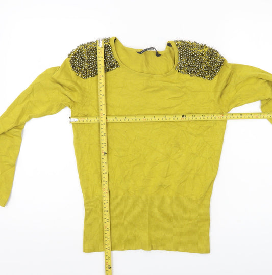 Betty Jackson Black Women’s Yellow Beaded Pullover Jumper Size 12