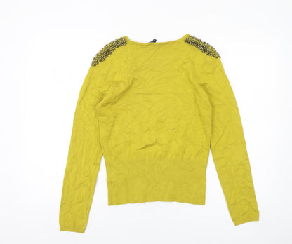 Betty Jackson Black Women’s Yellow Beaded Pullover Jumper Size 12