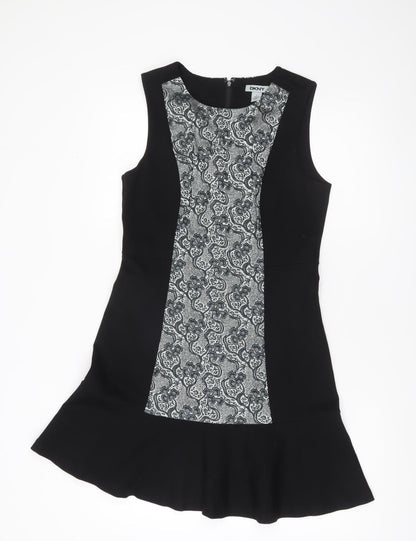 DKNY Women’s Black Grey Fit & Flare Knee Length Sleeveless Dress Size 8