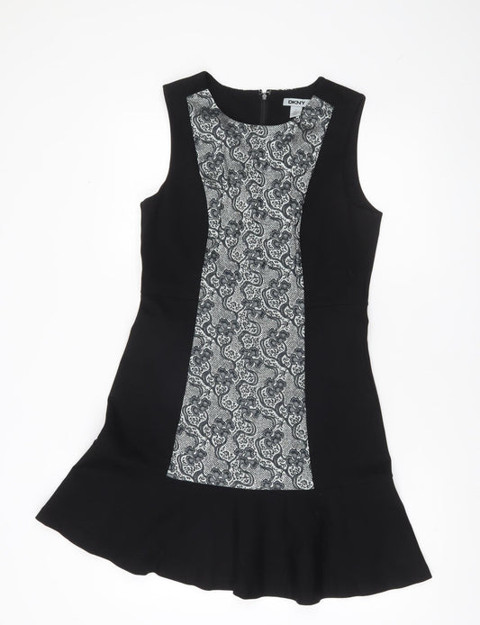 DKNY Women’s Black Grey Fit & Flare Knee Length Sleeveless Dress Size 8