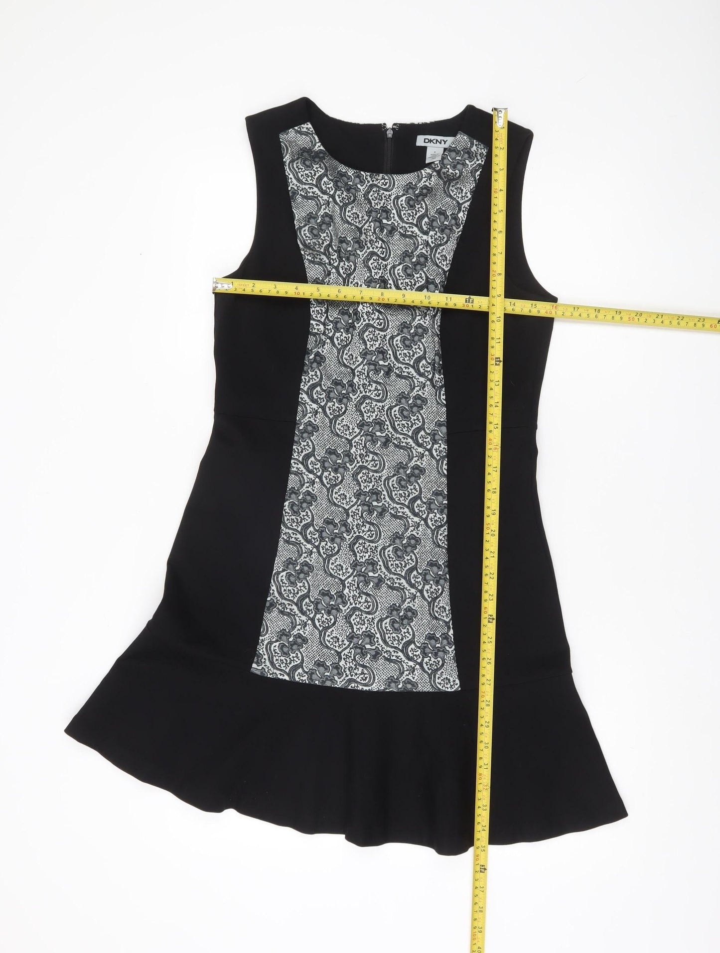 DKNY Women’s Black Grey Fit & Flare Knee Length Sleeveless Dress Size 8