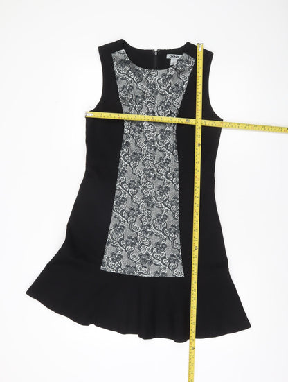 DKNY Women’s Black Grey Fit & Flare Knee Length Sleeveless Dress Size 8