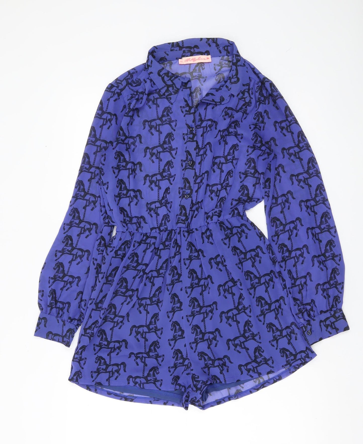 Oh My Love Women Blue Horse Print Playsuit Size S Long Sleeve