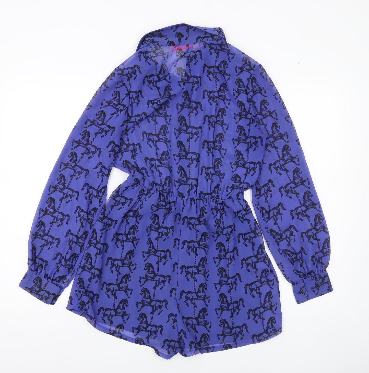 Oh My Love Women Blue Horse Print Playsuit Size S Long Sleeve