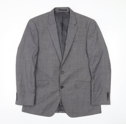 T.M. Lewin Men’s Grey Wool Blend Checked Suit Jacket 40R