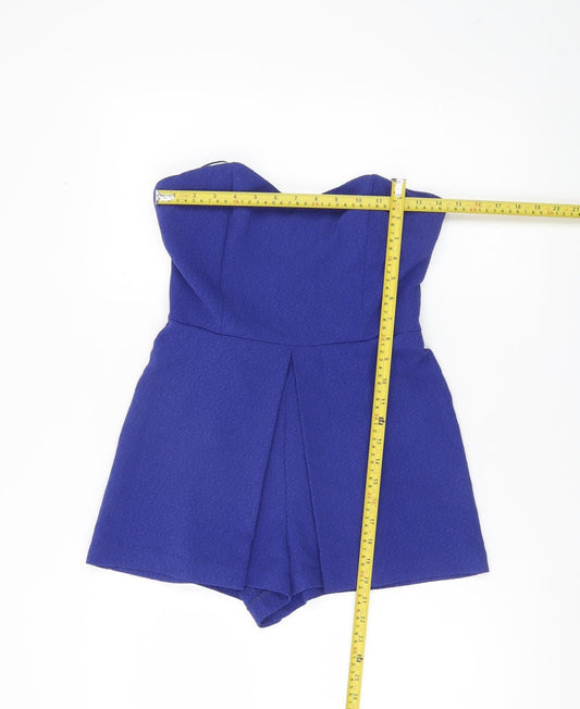 New Look Women’s Blue Size 10 Strapless Pleated Playsuit