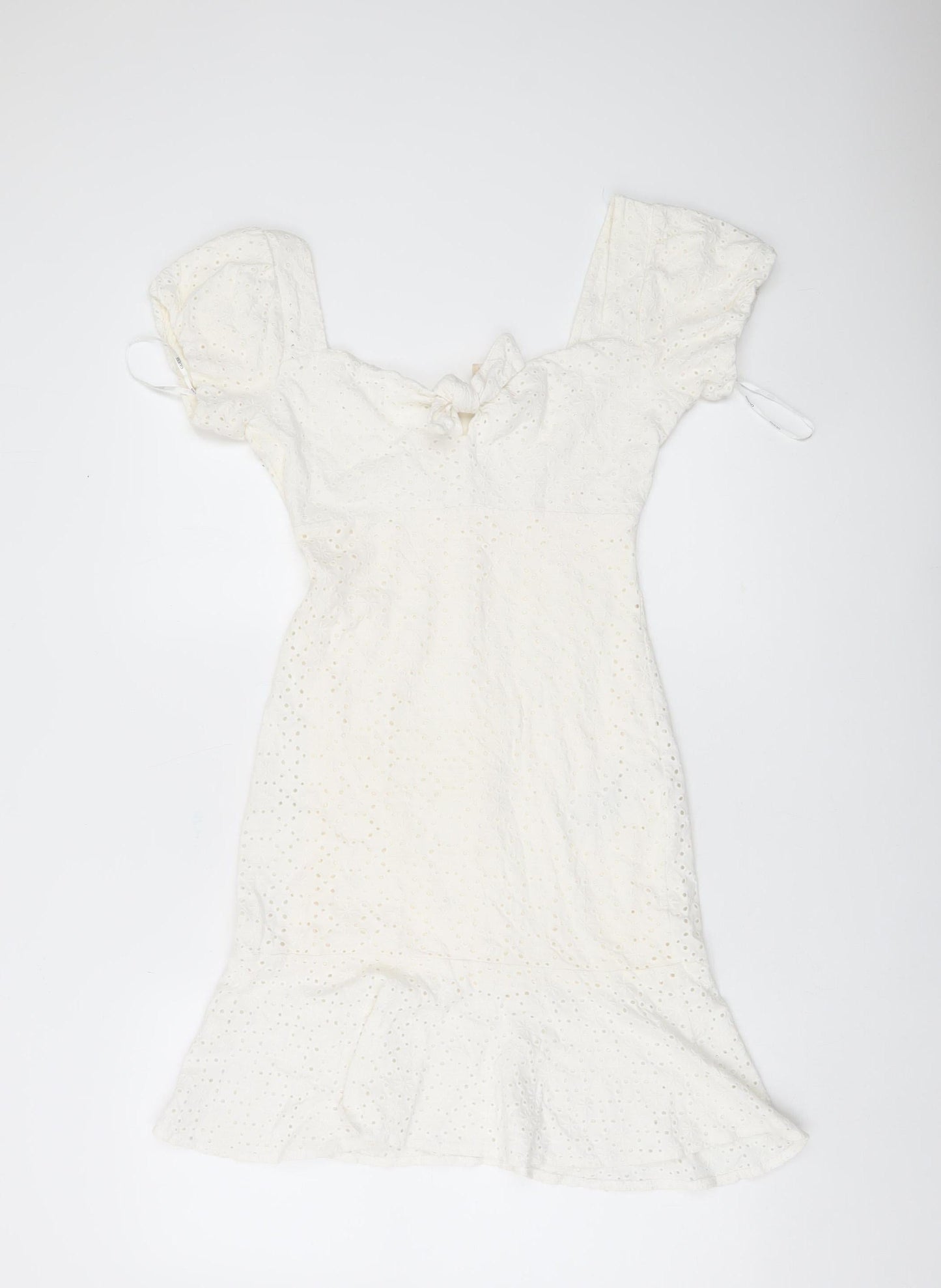 Guess Women White Cotton Puff Sleeve Sheath Dress Size 12