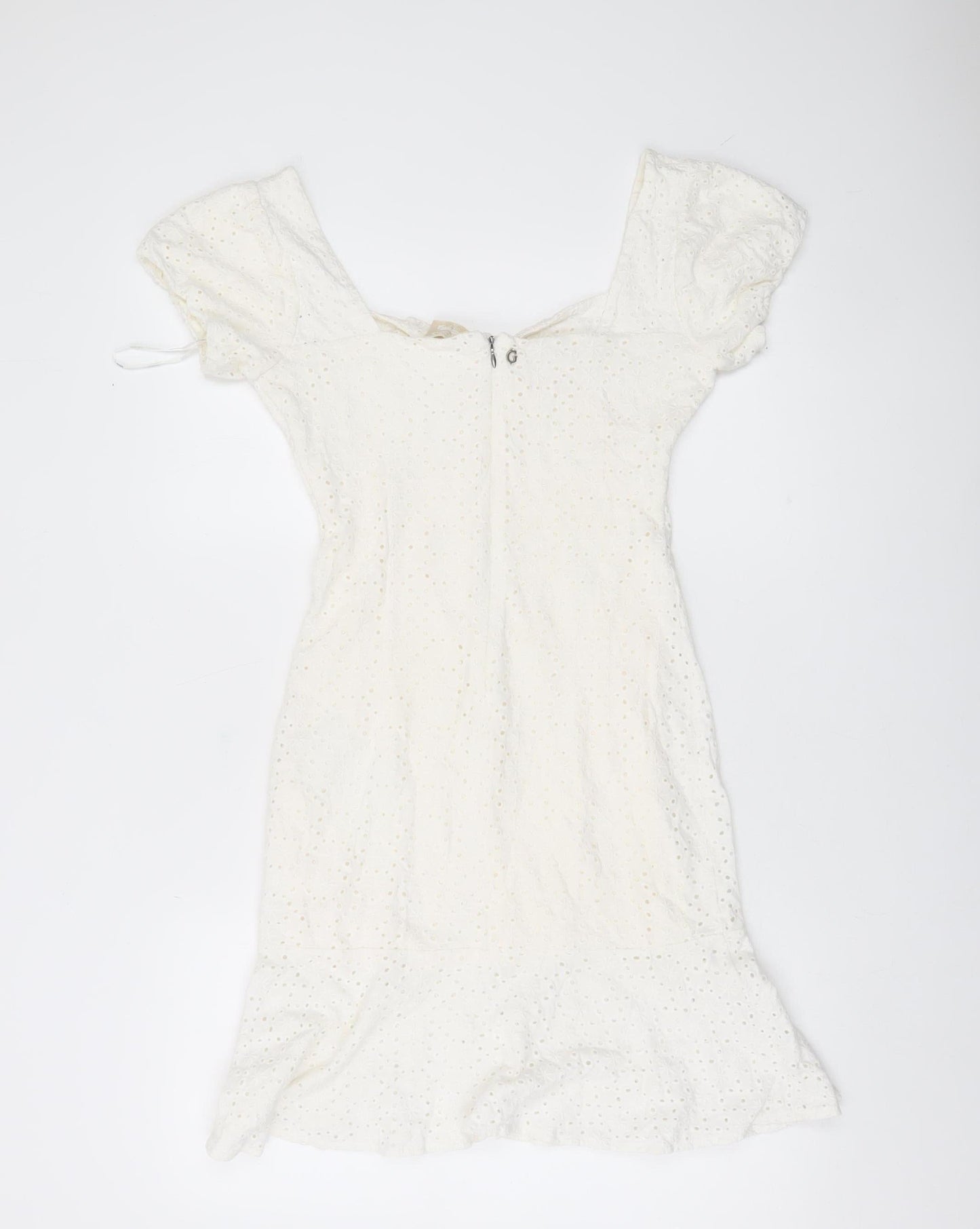 Guess Women White Cotton Puff Sleeve Sheath Dress Size 12