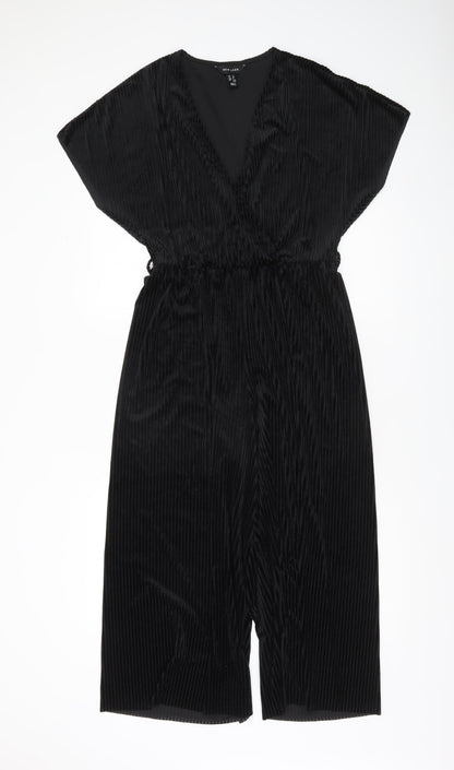 New Look Women Black Velvet Jumpsuit Size 12 Party Wide-Leg V-Neck