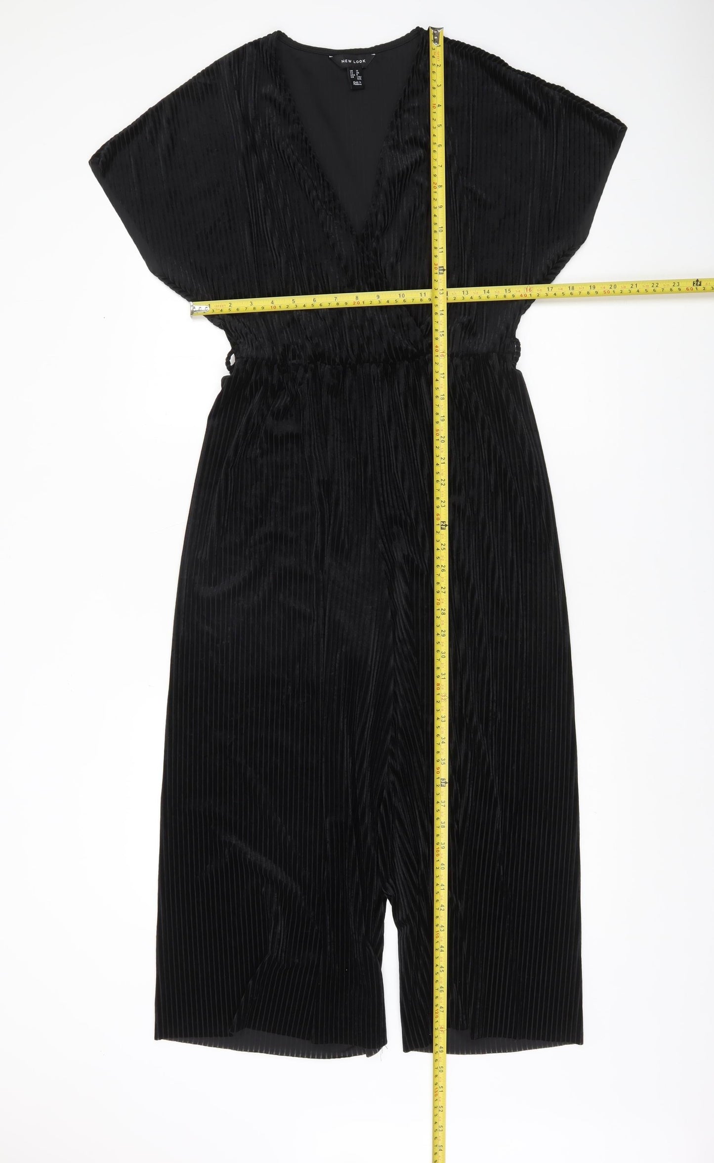 New Look Women Black Velvet Jumpsuit Size 12 Party Wide-Leg V-Neck
