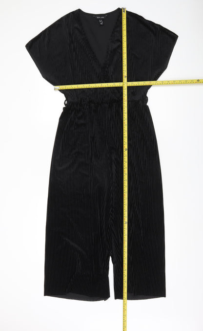 New Look Women Black Velvet Jumpsuit Size 12 Party Wide-Leg V-Neck