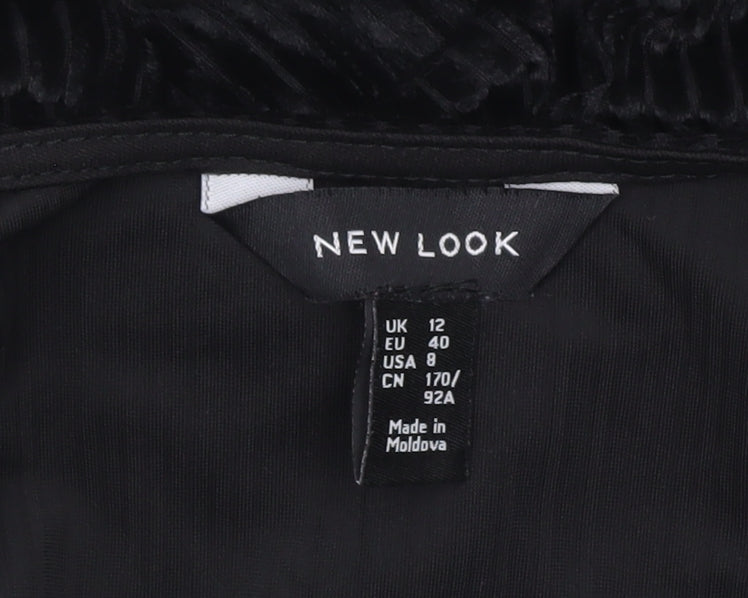 New Look Women Black Velvet Jumpsuit Size 12 Party Wide-Leg V-Neck