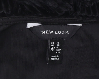 New Look Women Black Velvet Jumpsuit Size 12 Party Wide-Leg V-Neck