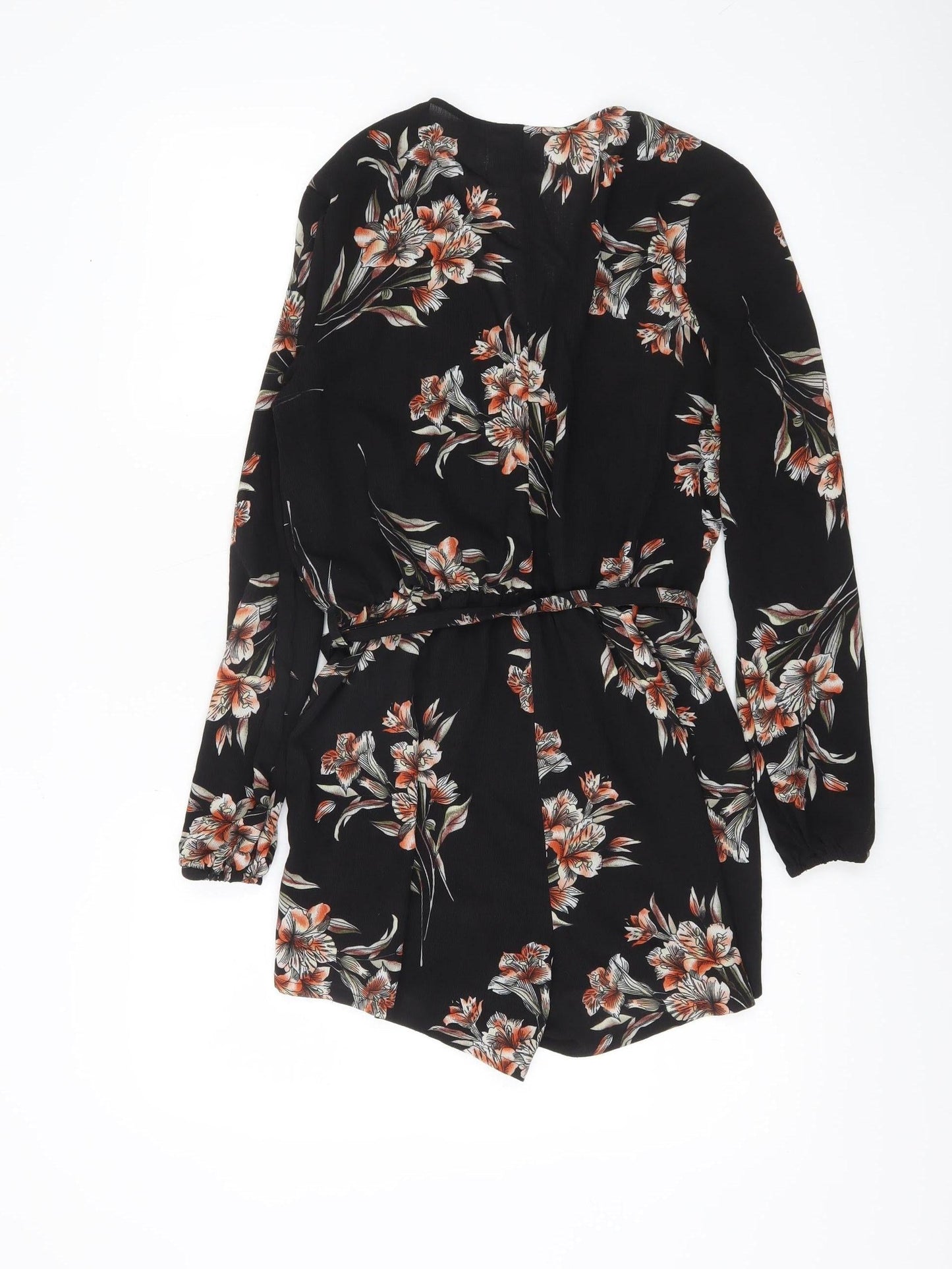 In The Style Womens Black Floral Belted Playsuit Size 10