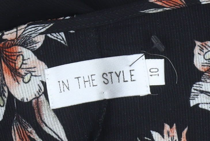 In The Style Womens Black Floral Belted Playsuit Size 10