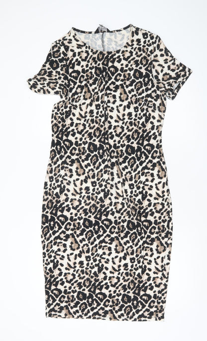 Dorothy Perkins Women’s Beige Leopard Print Bodycon Dress UK 16