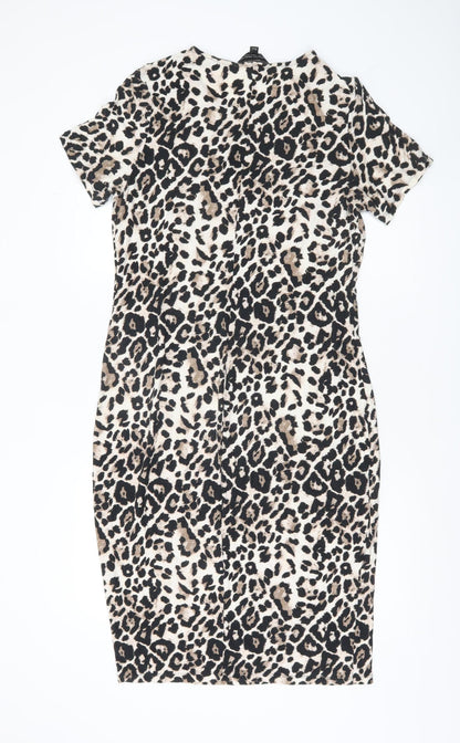 Dorothy Perkins Women’s Beige Leopard Print Bodycon Dress UK 16