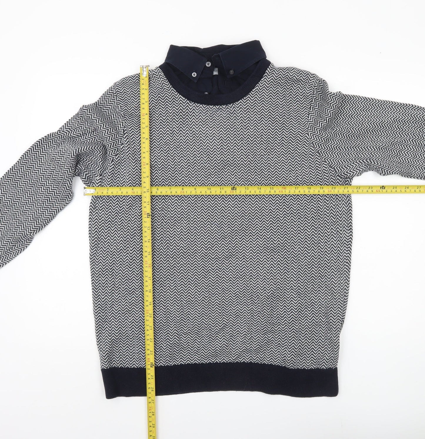 George Men’s Navy Blue Collared Pullover Jumper L Cotton