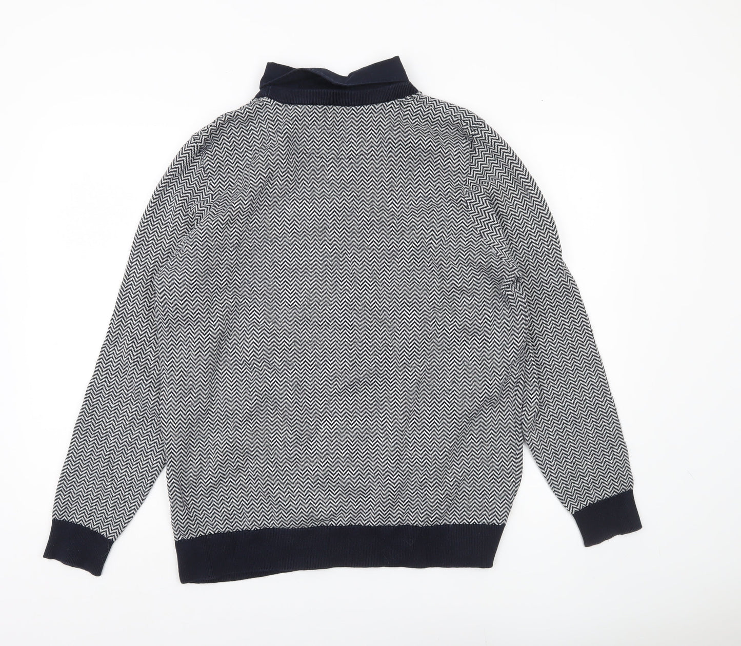 George Men’s Navy Blue Collared Pullover Jumper L Cotton