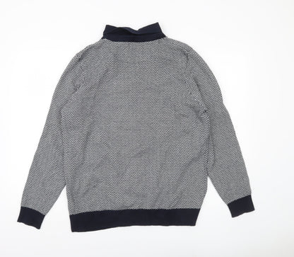 George Men’s Navy Blue Collared Pullover Jumper L Cotton