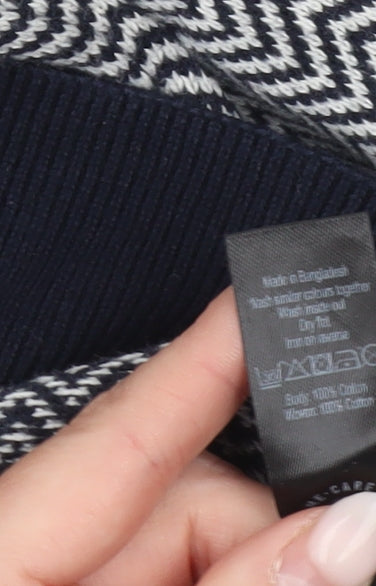 George Men’s Navy Blue Collared Pullover Jumper L Cotton