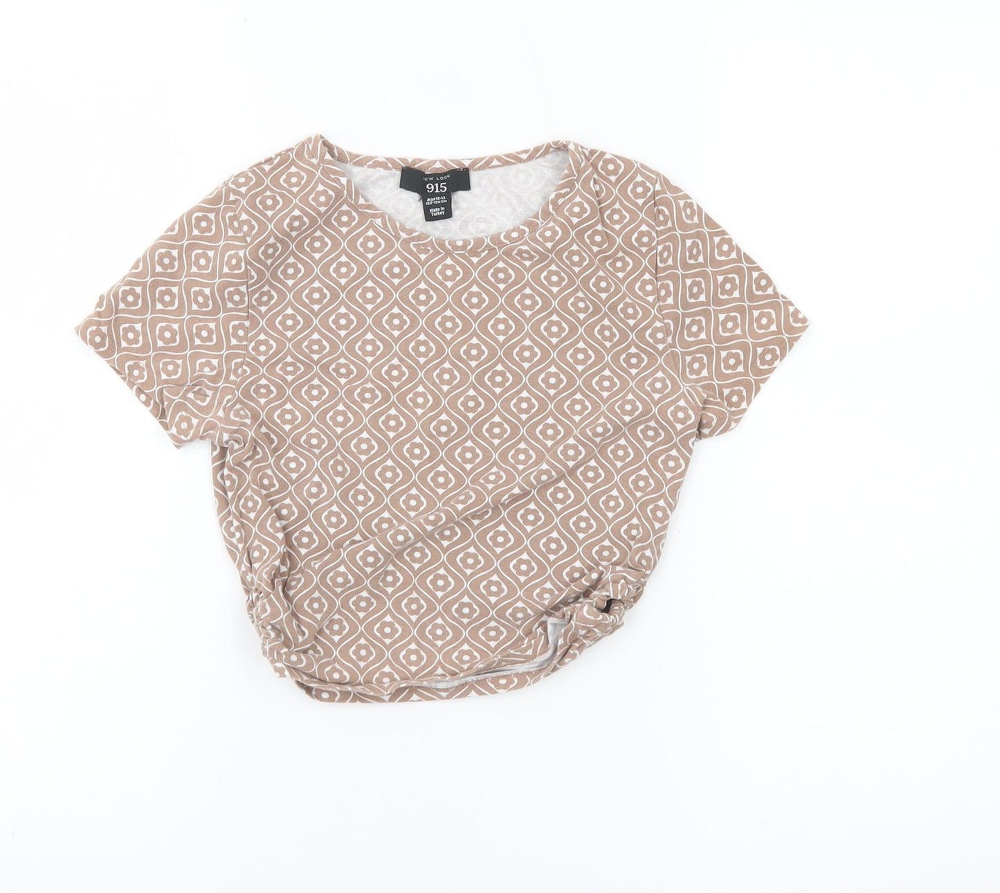 New Look Girls Brown Geometric T-Shirt Age 12-13 Years Cotton Blend