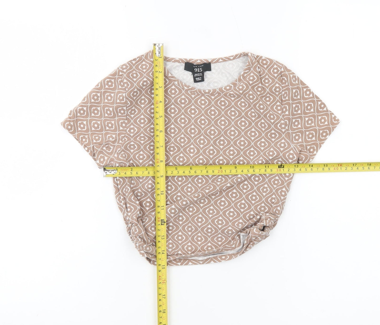 New Look Girls Brown Geometric T-Shirt Age 12-13 Years Cotton Blend