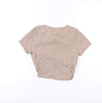 New Look Girls Brown Geometric T-Shirt Age 12-13 Years Cotton Blend