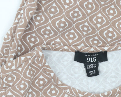 New Look Girls Brown Geometric T-Shirt Age 12-13 Years Cotton Blend
