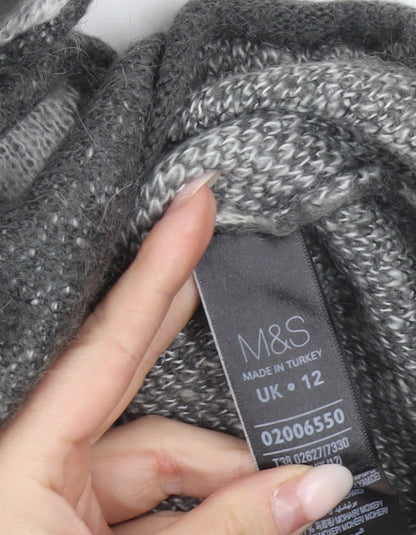 Marks and Spencer Womens Grey Floral Knit Jumper UK 12 Long Sleeve
