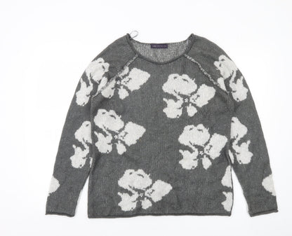 Marks and Spencer Womens Grey Floral Knit Jumper UK 12 Long Sleeve