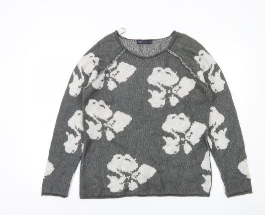 Marks and Spencer Womens Grey Floral Knit Jumper UK 12 Long Sleeve