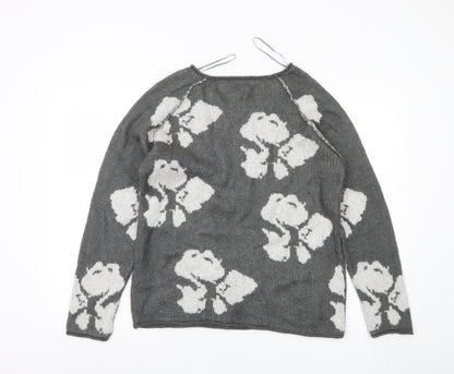 Marks and Spencer Womens Grey Floral Knit Jumper UK 12 Long Sleeve