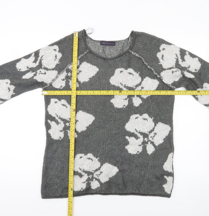 Marks and Spencer Womens Grey Floral Knit Jumper UK 12 Long Sleeve