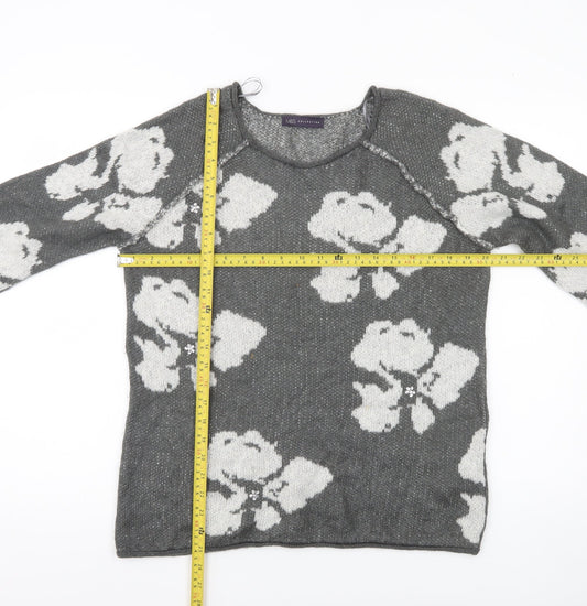 Marks and Spencer Womens Grey Floral Knit Jumper UK 12 Long Sleeve