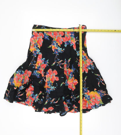 Atmosphere Women’s Black Floral Flare Cotton Knee Length Skirt Size 12