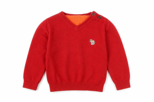 Paul Smith Boys Red V-Neck Pullover Jumper 2 Years Long Sleeve Cotton